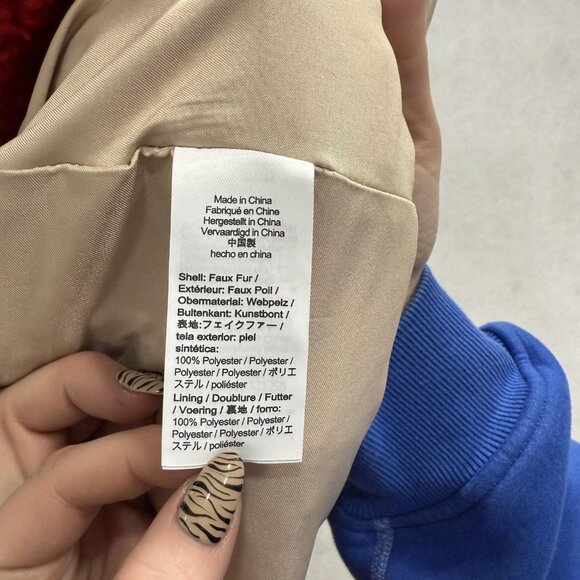 J Crew Coat Womens XSP Red Faux Fur Teddy Shearling Button Front Mid Length - Picture 8 of 12